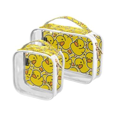Imagem de GAIGEO Linda vaca Highland na banheira lavanda selvagem bolsa transparente para viagem, pacote com 2, bolsas de acessórios de viagem, Patos de borracha amarelos, one size