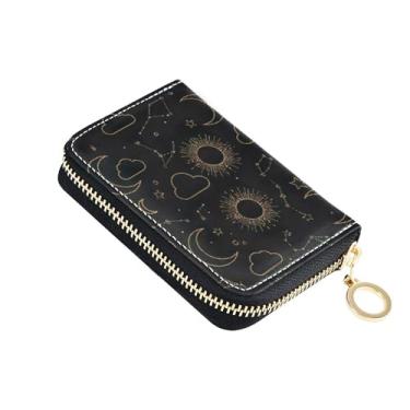 Imagem de GAIGEO Carteiras femininas estampadas Cool Moons com zíper em torno de carteiras de cartão de crédito com bloqueio de RFID minimalista bolsa de moedas com zíper com chaveiro