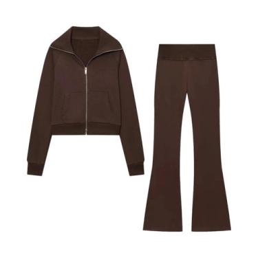 Imagem de Conjunto Feminino De Jaqueta Casual De Lã Com Lapela E Calças Flare De