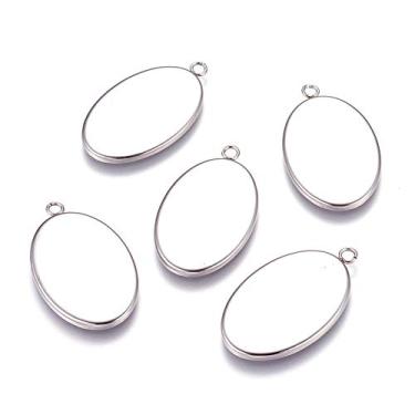 Imagem de KISSITTY 50 peças de aço inoxidável em branco bisel camafeu bandeja oval pingente cabochão configurações 30 x 20 mm para fazer joias com pingente de foto faça você mesmo
