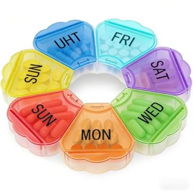 Imagem de Organizador semanal de comprimidos, grande caixa de comprimidos espessa de 7 dias, bonito recipiente de medicamentos de viagem diário para pílulas, suplementos vitamínicos (arco-íris)
