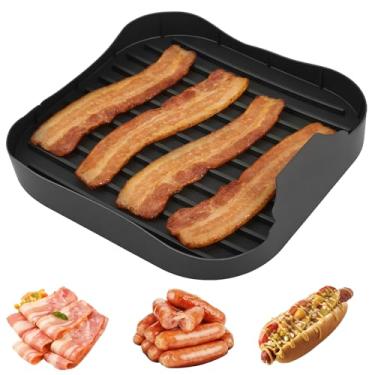 Imagem de YLMFTNU Bandeja de bacon para micro-ondas, 25 x 25 x 4,8 cm, panela grande de silicone para bacon, bandeja de metal quadrada antiaderente para cozinhar no micro-ondas, panela de pizza reutilizável