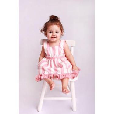 Imagem de Vestido Infantil Para Bebê Menina Listrado 02 Peças Roupas de Bebê - J