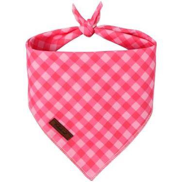 Imagem de Babole Pet Bandana feminina para cães - bandana rosa quadriculada primavera/verão, bandana para cães grandes para cães médios e grandes, lenço xadrez macio respirável para filhotes, G