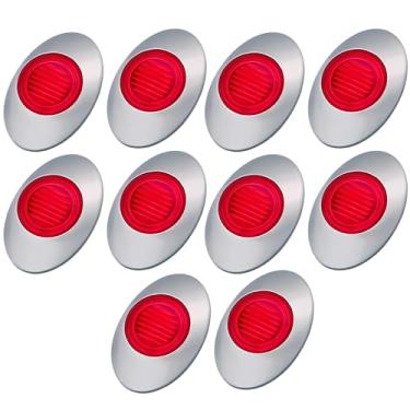 Imagem de All Star Truck Parts 10 peças 7.6 cm x 5.1 cm vermelho 3 luzes de liquidação laterais de LED oval cromado bisel semi-reboque de caminhão Panelite substituição para Peterbilt Kenworth Freightliner