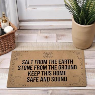 Imagem de MELODADDY Tapete de boas-vindas engraçado para decoração de porta da frente com traseira de borracha 76,2 cm (C) x 45,7 cm (L) personalizado fosco entrada externa (Sal da terra mantenha esta casa