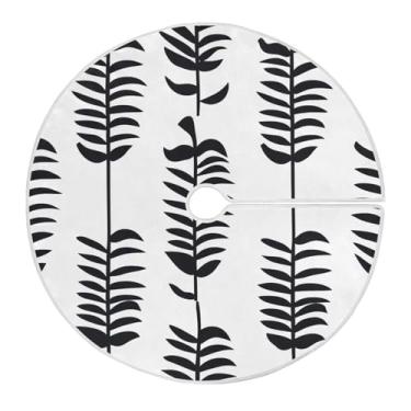 Imagem de Wassud Saia para árvore de Natal, padrão de espinha de peixe preto, decorações de árvore de Natal, enfeites de Natal, tapete de árvore pequena para decoração de festa de ano novo, 91 cm