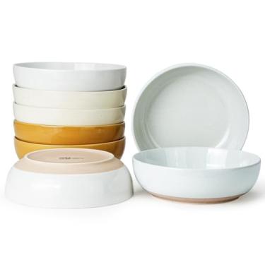 Imagem de Metflavor Conjunto de 8 tigelas de massa, tigela de salada de cerâmica larga e profunda, tigela grande de 20 cm para sopa, cereal, ramen, micro-ondas e lava-louças, base de terracota fosca (cor mista)