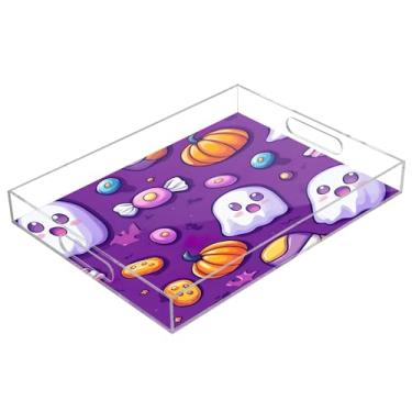 Imagem de xigua Bandeja de servir de acrílico fantasma de Halloween com alças à prova de derramamento, bandejas decorativas de festa de Halloween, bandeja organizadora de bancada para banheiro, cozinha, 30,5 x