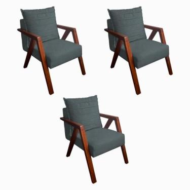 Imagem de Kit 3 Poltronas Monalisa Decorativa Mona Pés de Madeira Maciça Linho C