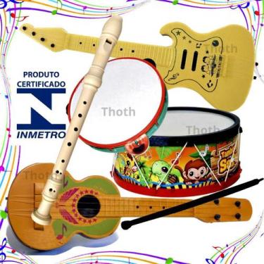 Imagem de Tambor Pandeiro Viola Flauta Kit 5 Brinquedos Infantil Musical - Amar 