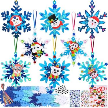 Imagem de 24 conjuntos de kits de artesanato de Natal para crianças, artesanato de inverno, enfeites de floco de neve, decoração, arte com espuma pinguim, coruja, adesivos de Natal para crianças, casa, sala de