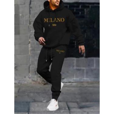 Imagem de Conjunto Moletom Calça e Blusa Canguru Flanelado Casual Milano, Preto,