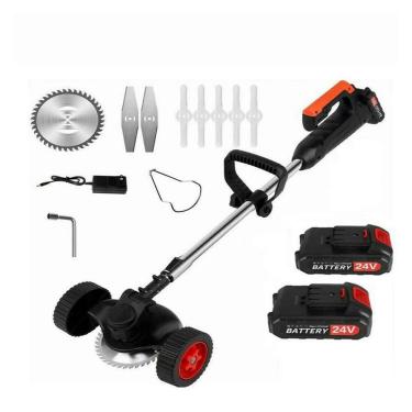 Imagem de Cortador de grama elétrico, cortador de grama de lítio 24 V com rodas, cortador de grama doméstico, máquina de remoção de ervas daninhas (cor: duas cargas, tamanho: Nero)