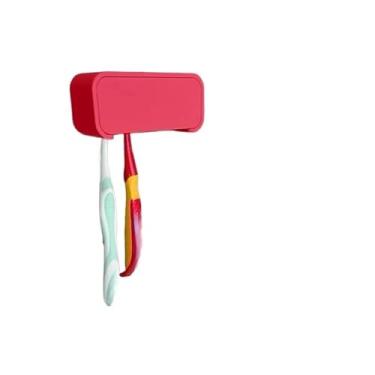 Imagem de Porta Escovas de Dente de Parede Sem Furo – Suporte para 4 Escovas com Fita Dupla Face Forte(Vermelho,4 Escovas)