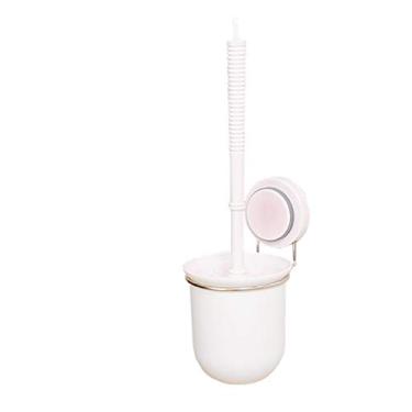 Imagem de Conjunto de escova de vaso sanitário tipo ventosa de aço inoxidável, suporte de base de escova de vaso sanitário para escovas domésticas (branco)