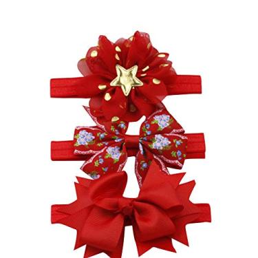 Imagem de 3 unidades/conjunto de lindas faixas de cabelo com laço para bebês recém-nascidos de 0 a 4 anos de idade com flores de chiffon e acessórios de cabelo