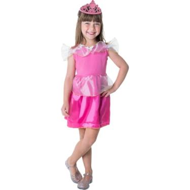 Imagem de Fantasia Princesa Infantil Rosa com Coroa, Vestido com Detalhes Delicados, Tamanho GG, 12 a 14 Anos, Kit Completo para Festas