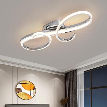 Imagem de Luminária de teto LED moderna para sala de estar, com design regulável, ideal para sala de jantar, quarto e sala de estar (cromada, 80 cm de comprimento).