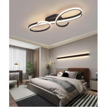 Imagem de Luminária de teto LED regulável, moderna, para sala de estar, quarto ou sala de jantar, com controle remoto (preta, 80 cm de comprimento).