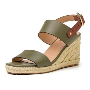 Imagem de Sandália Ana Bela Pierrô salto juta plataforma couro legítimo cor verde-Feminino
