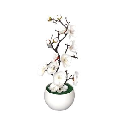 Imagem de Plantas artificiais de 30 cm, bonsai, vaso de simulação de árvore pequena, flores falsas, enfeites de mesa, decoração de casa, hotel (branco)