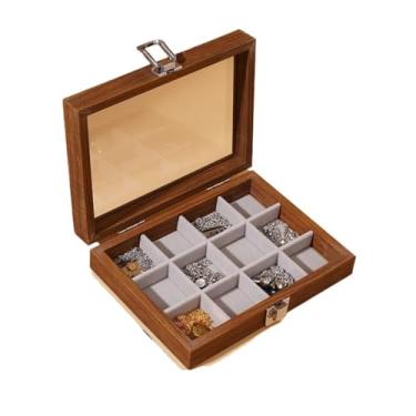 Imagem de Caixa de joias cor nogueira, caixa de armazenamento de colar de anel, brincos, brincos, pulseiras, caixa de joias, caixa de joias de madeira maciça (média)