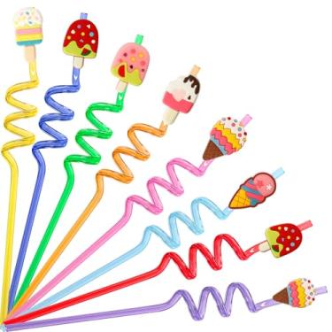 Imagem de NIEITRK 8 canudos divertidos com tema de sobremesa de sorvete, canudos coloridos de festa doce para decorações de aniversário, lembrancinhas de festa e sacos de presentes