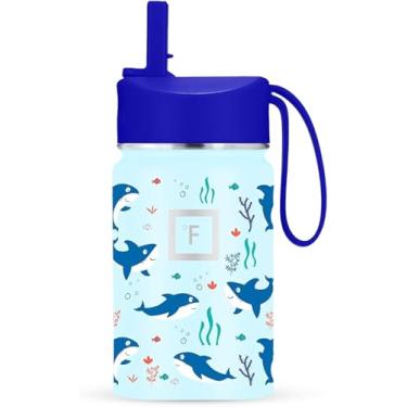 Imagem de IRON °FLASK Garrafa de água infantil - tampa de palha, 20 adesivos de nome, aço inoxidável isolado a vácuo, copo de viagem de parede dupla, caneca térmica - tubarão de ferro, 293 g