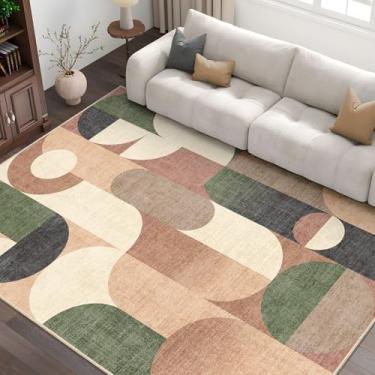 Imagem de Castage Tapetes de área 15 x 23 cm, tapete lavável moderno para sala de estar, quarto, grande, retrô, laranja, geométrico, antiderrapante, para cozinha, sala de jantar