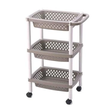 Imagem de Carrinho de cozinha multifuncional com alça e rodízios - Rack de armazenamento com economia de espaço em camadas para sala de estar, banheiro, escritório e varanda (cor 1, 48 x 33 x 75 cm)