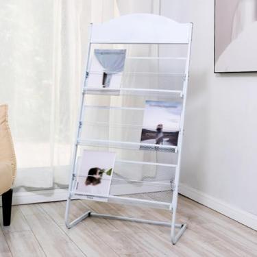 Imagem de Suporte de exibição de revista móvel, suporte de brochura de metal para chão, suporte de literatura versátil para exposições, feiras e eventos - organizador de jornal durável