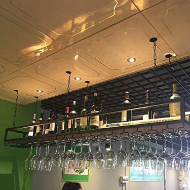 Imagem de Rack de vinho de teto vintage - suporte para pendurar garrafa de vinho e vidro, organizador de copos para bar doméstico, café, cozinha e restaurante - solução de armazenamento elegante, 100 x 25 x 22