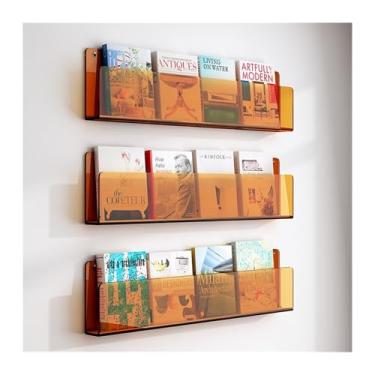 Imagem de Armário de arquivo, 3 peças, prateleira de livro de fotos, prateleira de revista de acrílico sem perfuração, prateleira de exibição de decoração de parede, suporte de impressora de parede para