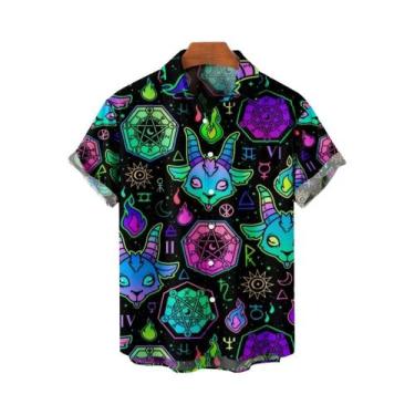 Imagem de Camisa Havaiana Masculina Solta E Respirável Com Estampa 3D De Demônio