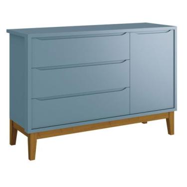 Imagem de Cômoda Sapateira Classic New Azul Fosco com Madeira - MoveisAqui - REL
