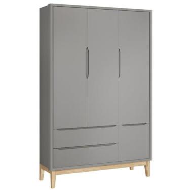 Imagem de Guarda-Roupa Retrô 3 Portas Classic New Cinza Fosco com Natural - Rell