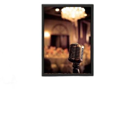 Imagem de Quadro Fotografia Microfone 33X24 Com Vidro - Madeira Preta