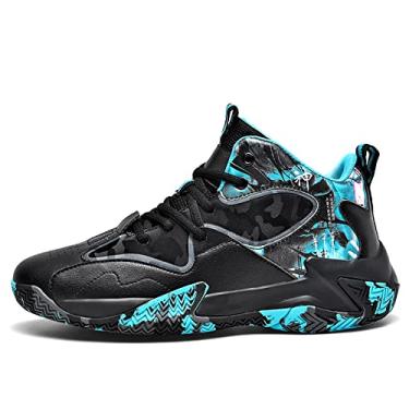 Imagem de CJSPORX Tênis de basquete masculino respirável antiderrapante, Preto e azul - 6, 39
