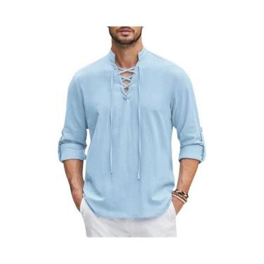 Imagem de Camisa Medieval Masculina De Algodão E Linho Com Manga Longa, Estilo R