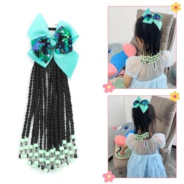 Imagem de TIHQIEX Extensão de rabo de cavalo infantil com tranças de contas - Extensões de cabelo para meninas, acessórios de cabelo de rabo de cavalo trançado (caixa-23 cm, verde e transparente)
