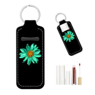 Imagem de Chaveiro de protetor labial personalizado, capa de couro reutilizável - ideia de presente de Natal (girassol turquesa)