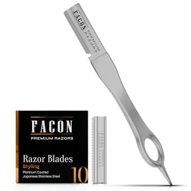 Imagem de Facón Barbeador masculino – Kit profissional de modelagem de barba com 11 lâminas de substituição, modelador de bigode, aparador e alinhamento, lâmina de borda reta de precisão premium 100% aço