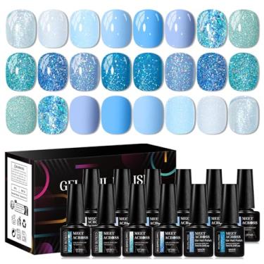 Imagem de MEET ACROSS Conjunto de esmalte de gel de 12 peças, kit de unhas de gel de 12 cores, design artístico de LED UV de absorção, presentes para mulheres (azul, 12 peças)
