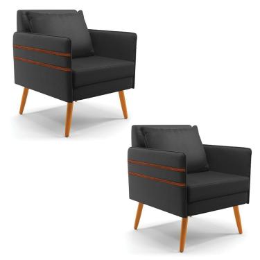 Imagem de Kit 02 Poltronas Mari Corino Pés Palito Castanho Preto