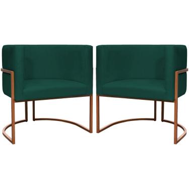 Imagem de Kit 2 Poltronas Para Sala De Recepção Luna Suede Cores Base De Ferro Bronze - Verde, Suede