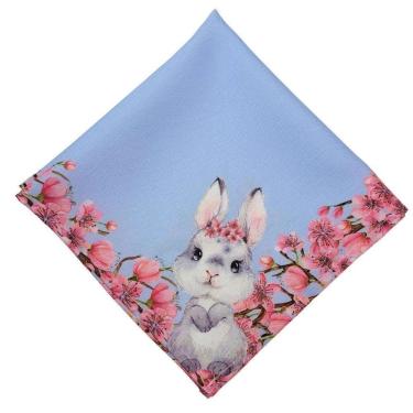 Imagem de Kit 4 Guardanapo De Tecido Oxford Coelho Da Páscoa Cerejeira 40cmx40cm azul