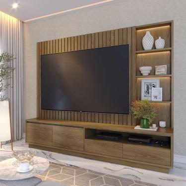 Imagem de Estante Home Ripado Para TV Até 82 Pol com Led 240x198cm Cancún Colibri Amêndoa