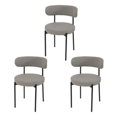 Imagem de Kit 3 Cadeiras de Jantar Linho Cinza Camelia com Encosto Curvo Base Pr