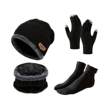 Imagem de Conjunto De Gorro, Cachecol E Luvas De Veludo Quente Para Inverno Para